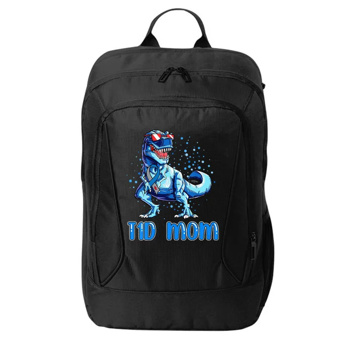 T1D Mom Type 1 Diabetes Ribbon T Rex Dinosaur City Backpack