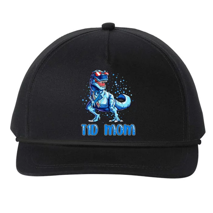 T1D Mom Type 1 Diabetes Ribbon T Rex Dinosaur Snapback Five-Panel Rope Hat