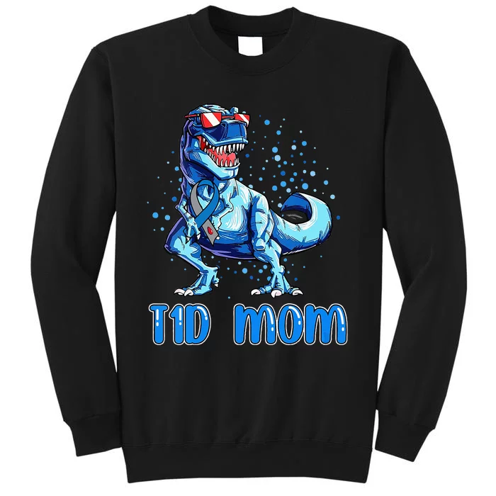 T1D Mom Type 1 Diabetes Ribbon T Rex Dinosaur Tall Sweatshirt