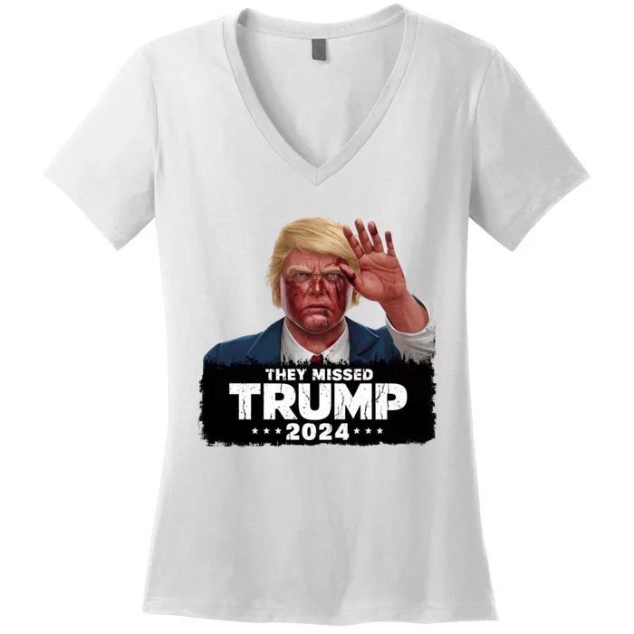 They Missed Trump 2024 Women's V-Neck T-Shirt