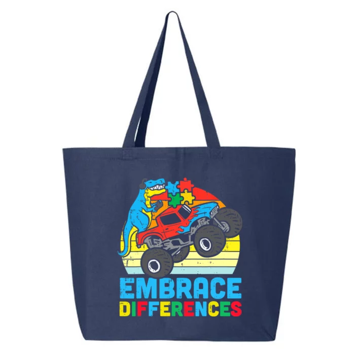 Trex Monster Truck Embrace Differences Autism Awareness Boys 25L Jumbo Tote