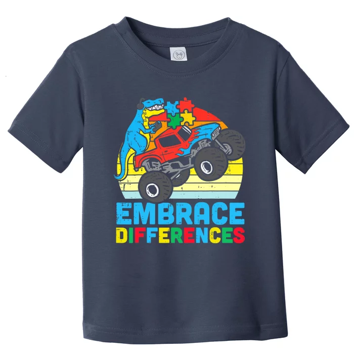 Trex Monster Truck Embrace Differences Autism Awareness Boys Toddler T-Shirt