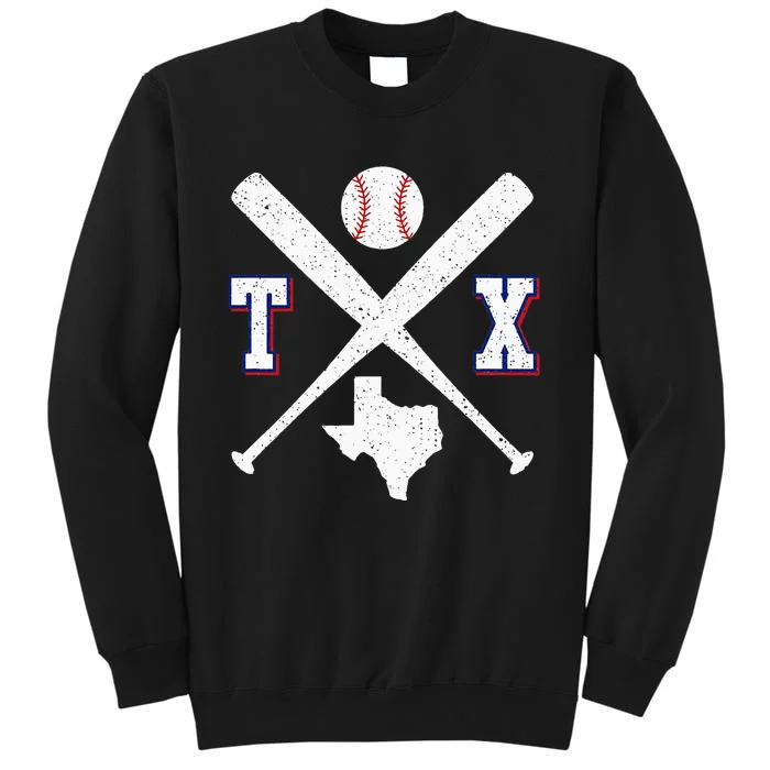 Texas Map Tx Sport Vintage Baseball Bats Tall Sweatshirt