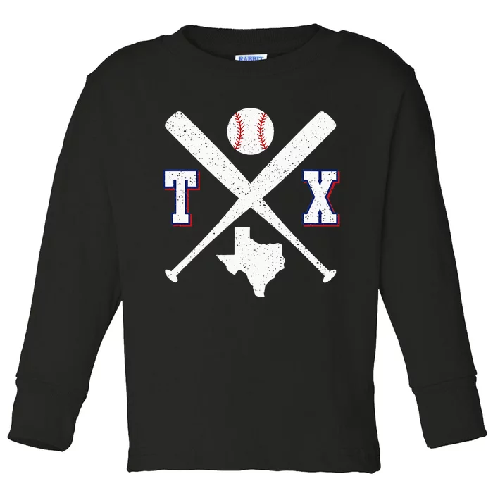 Texas Map Tx Sport Vintage Baseball Bats Toddler Long Sleeve Shirt