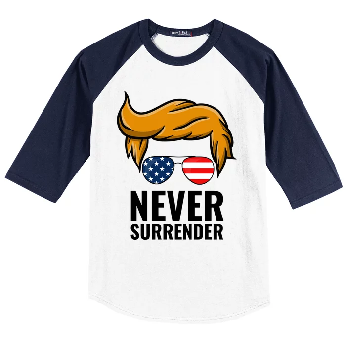 Trump never surrender 2024 Mugshot Baseball Sleeve Shirt