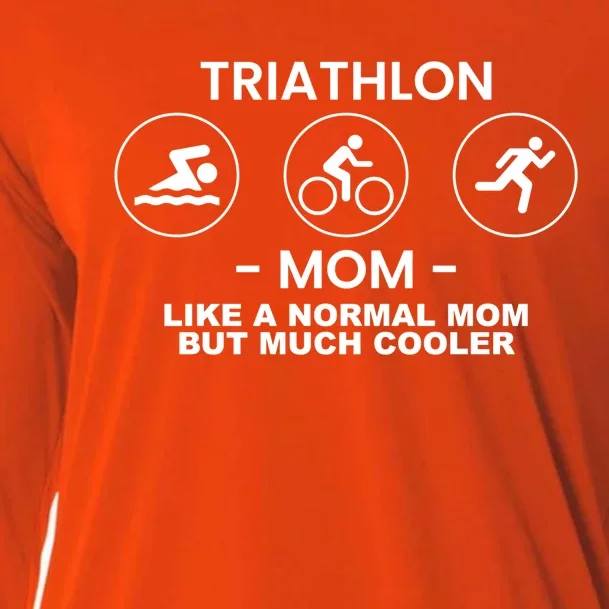 Triathlon Mom Triathlete Athlete Swimming Running Cycling Funny Gift Cooling Performance Long Sleeve Crew