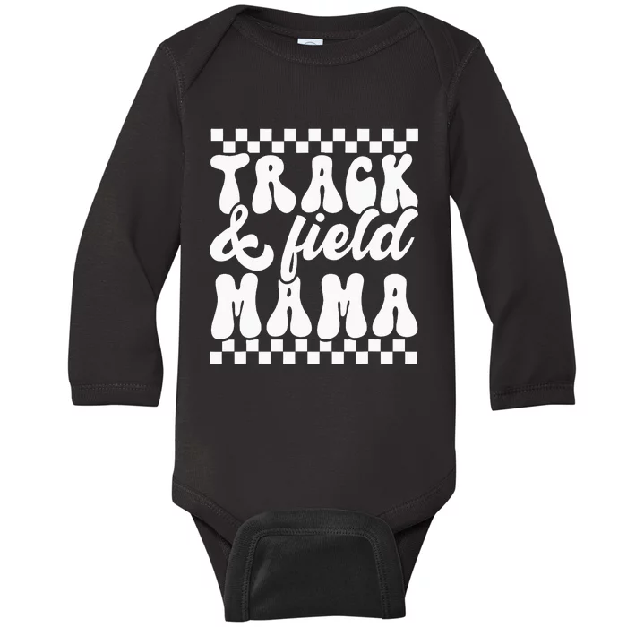 Track Mom Track And Field Mama Retro Running Vintage Runner Baby Long Sleeve Bodysuit