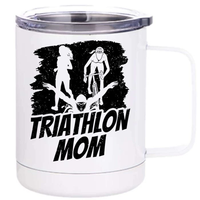 Triathlon Mom Triathlete Triathlons Sports Mother Mommy Mama Meaningful Gift Front & Back 12oz Stainless Steel Tumbler Cup