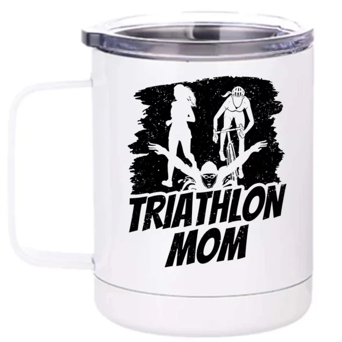 Triathlon Mom Triathlete Triathlons Sports Mother Mommy Mama Meaningful Gift Front & Back 12oz Stainless Steel Tumbler Cup