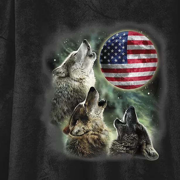 The Mountain Three Wolfs American Flag Moons Hooded Wearable Blanket