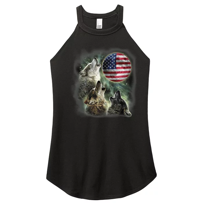 The Mountain Three Wolfs American Flag Moons Women’s Perfect Tri Rocker Tank