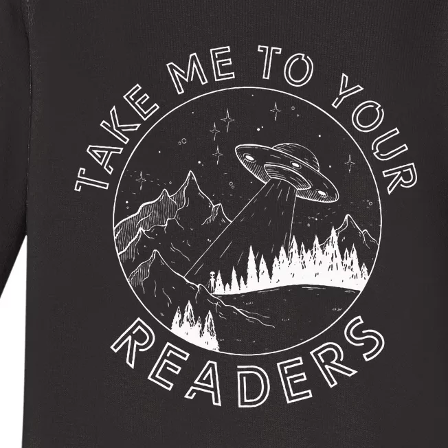 Take Me To Your Readers Alien Funny Reading Librarian Baby Long Sleeve Bodysuit