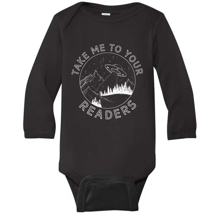 Take Me To Your Readers Alien Funny Reading Librarian Baby Long Sleeve Bodysuit