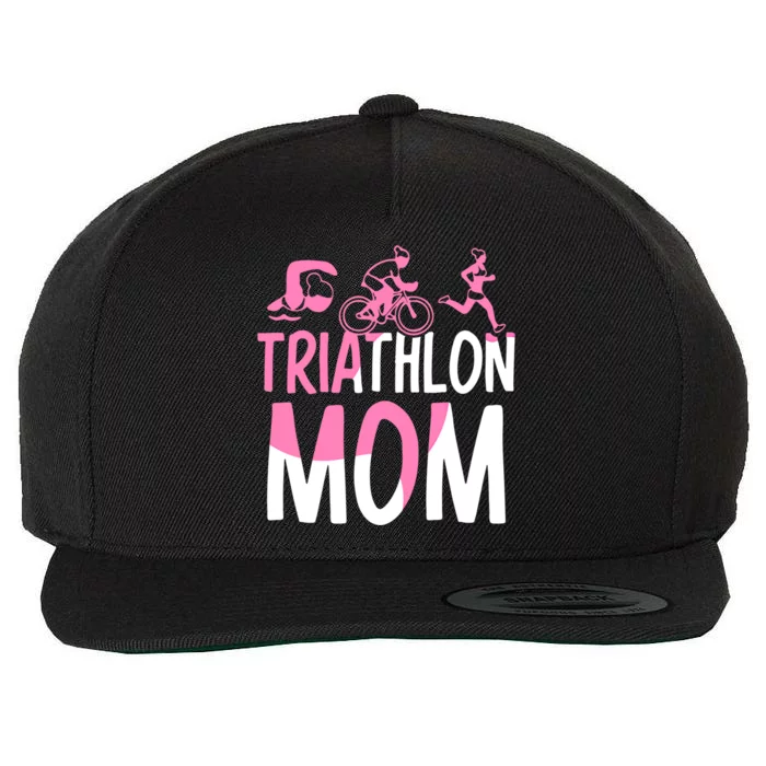 Triathlon Mom Triathlons Triathlete Sports Mother Mommy Mama Funny Gift Wool Snapback Cap