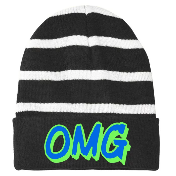 The Mest Team Wearing Omg Striped Beanie with Solid Band