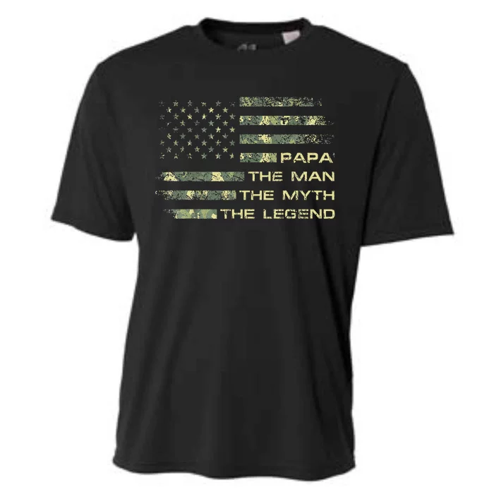 The Man The Myth The Legend Papa Fathers Day Camo US Flag Cooling Performance Crew T-Shirt