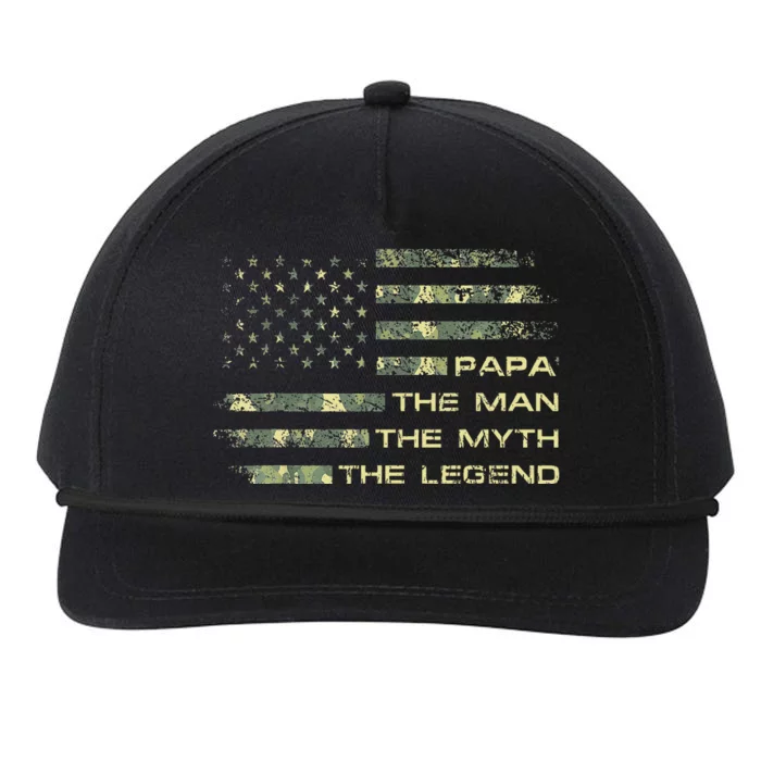 The Man The Myth The Legend Papa Fathers Day Camo US Flag Snapback Five-Panel Rope Hat