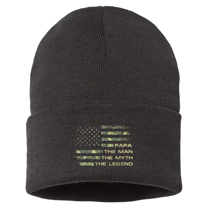 The Man The Myth The Legend Papa Fathers Day Camo US Flag Sustainable Knit Beanie