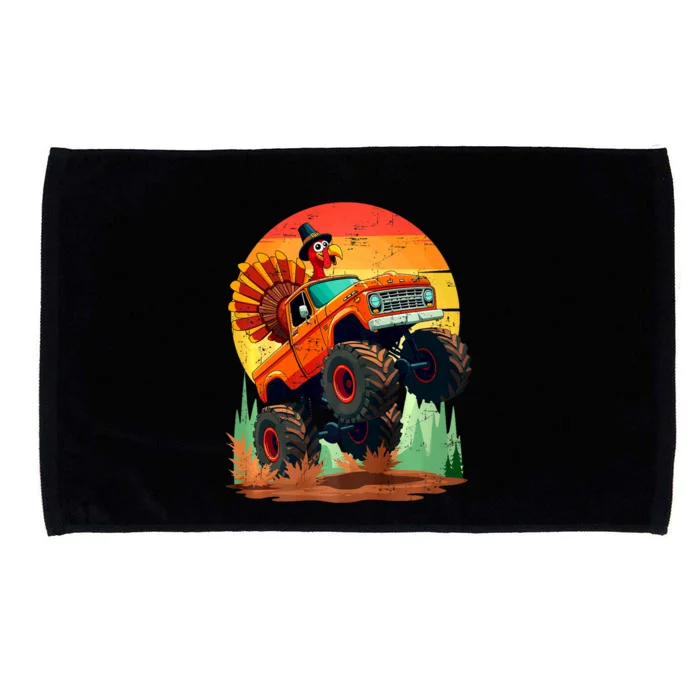 Thanksgiving Monster Truck Turkey Pilgrim Thanksgiving Retro Microfiber Hand Towel