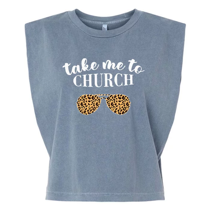 Take Me To The Church Leopard Sunglasses Christian Religious Garment-Dyed Women's Muscle Tee