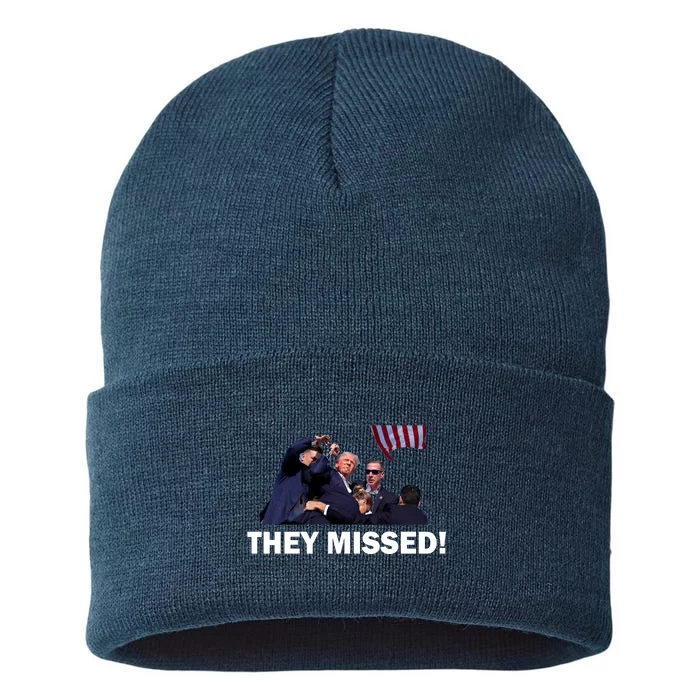 They Missed! Trump Got Shot Failed Assassination Sustainable Knit Beanie