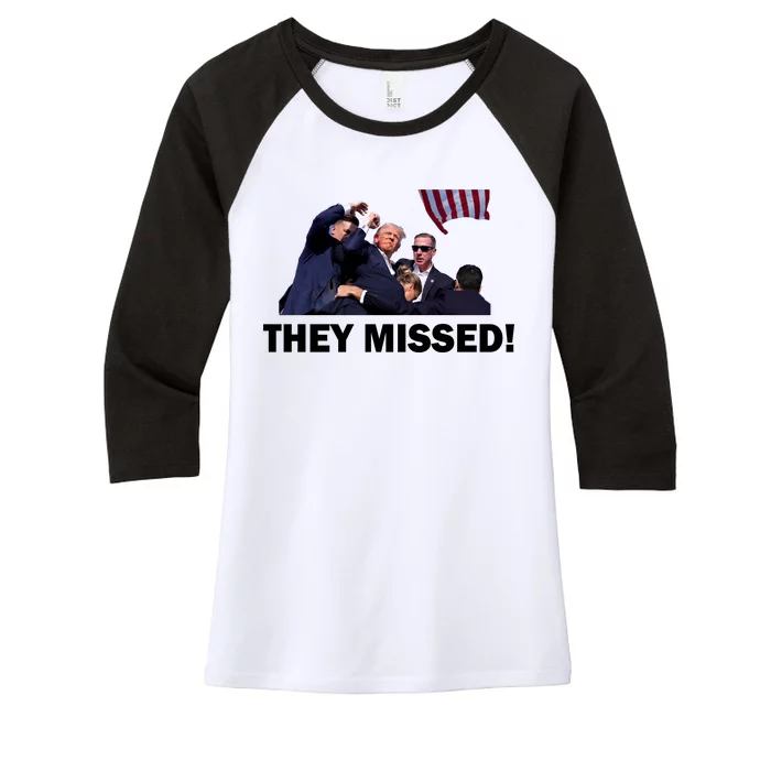 They Missed! Trump Got Shot Failed Assassination Women's Tri-Blend 3/4-Sleeve Raglan Shirt