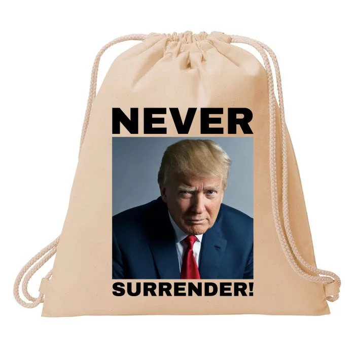 Trump never surrender 2024 Mugshot Drawstring Bag