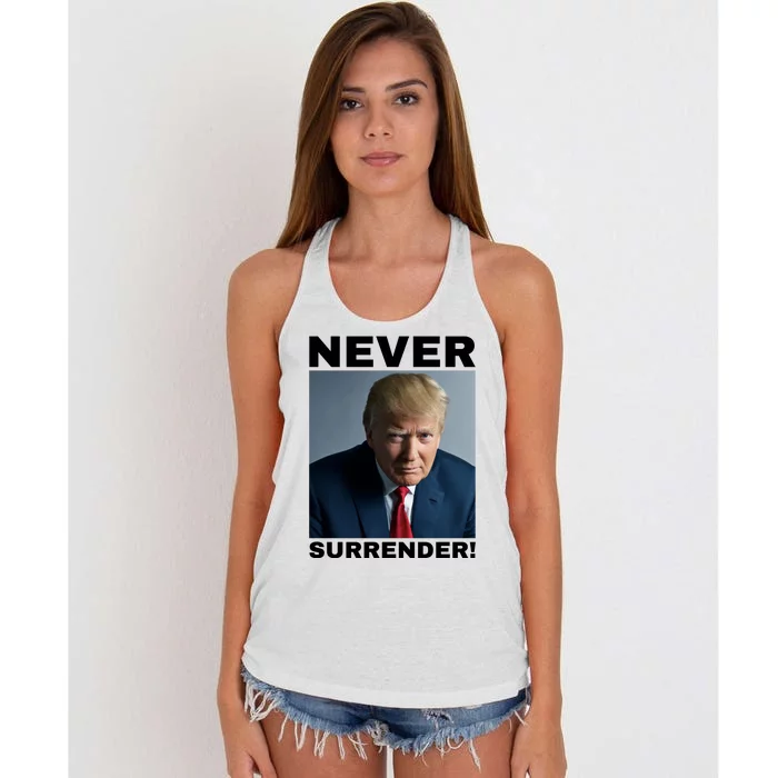 Trump never surrender 2024 Mugshot Women's Knotted Racerback Tank