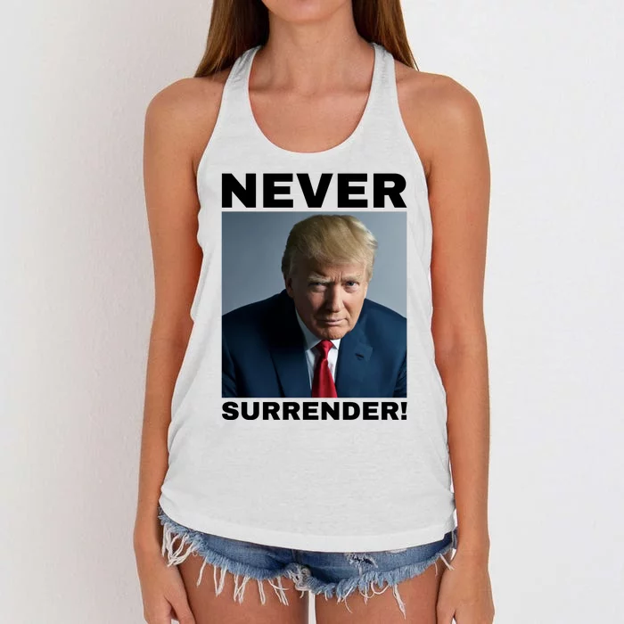 Trump never surrender 2024 Mugshot Women's Knotted Racerback Tank