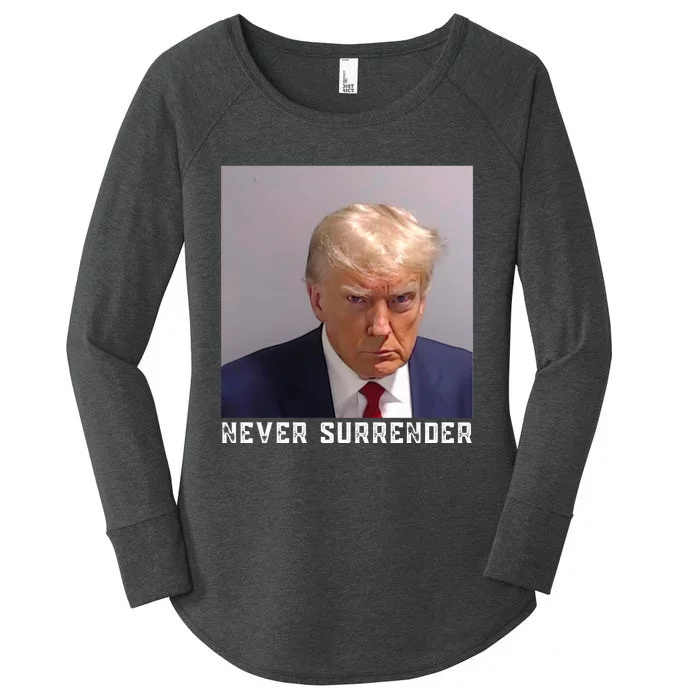 Trump never surrender 2024 Mugshot Women's Perfect Tri Tunic Long Sleeve Shirt