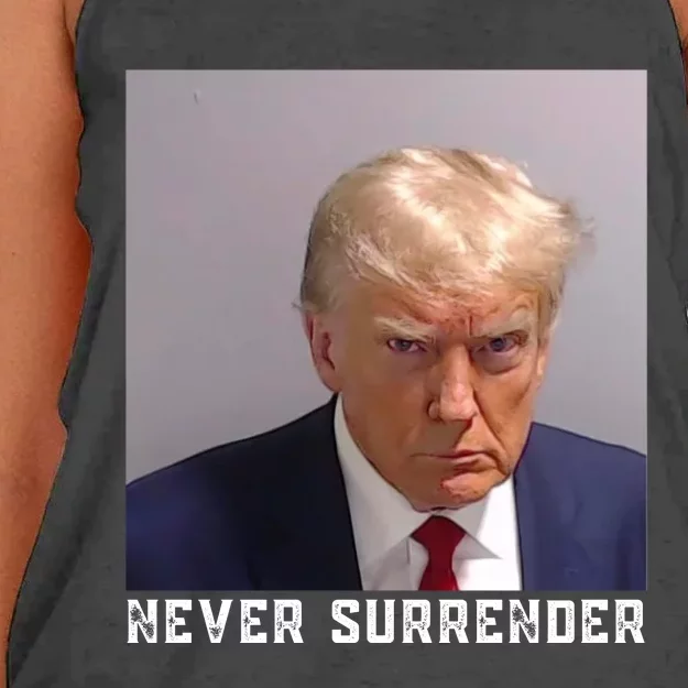 Trump never surrender 2024 Mugshot Women's Knotted Racerback Tank