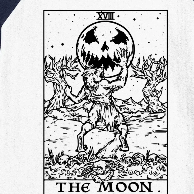 The Moon Tarot Card Werewolf Baseball Sleeve Shirt