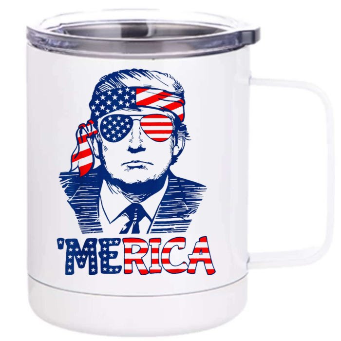 Trump Merica Trump 4th Of July American Flag Front & Back 12oz Stainless Steel Tumbler Cup