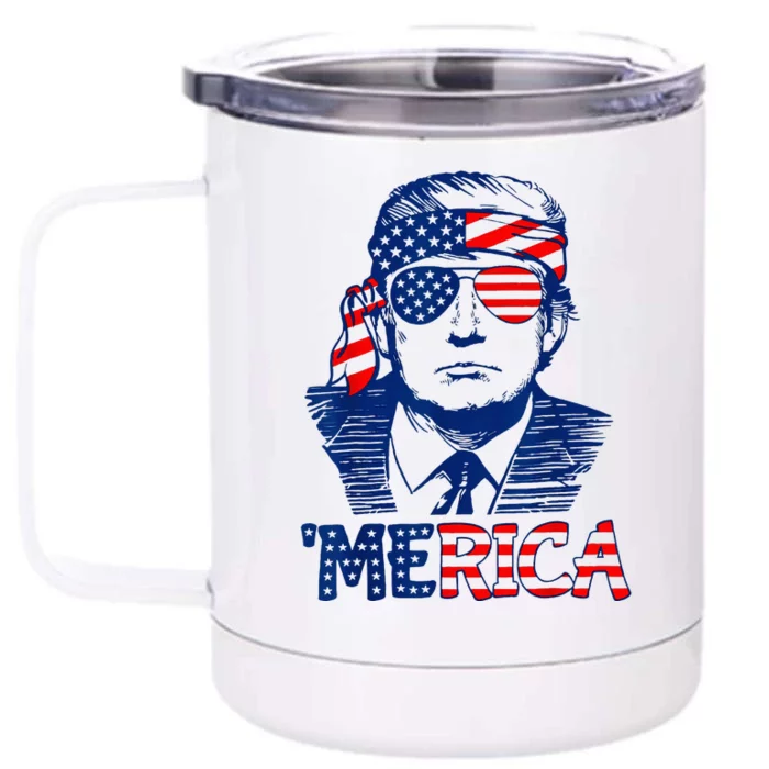 Trump Merica Trump 4th Of July American Flag Front & Back 12oz Stainless Steel Tumbler Cup