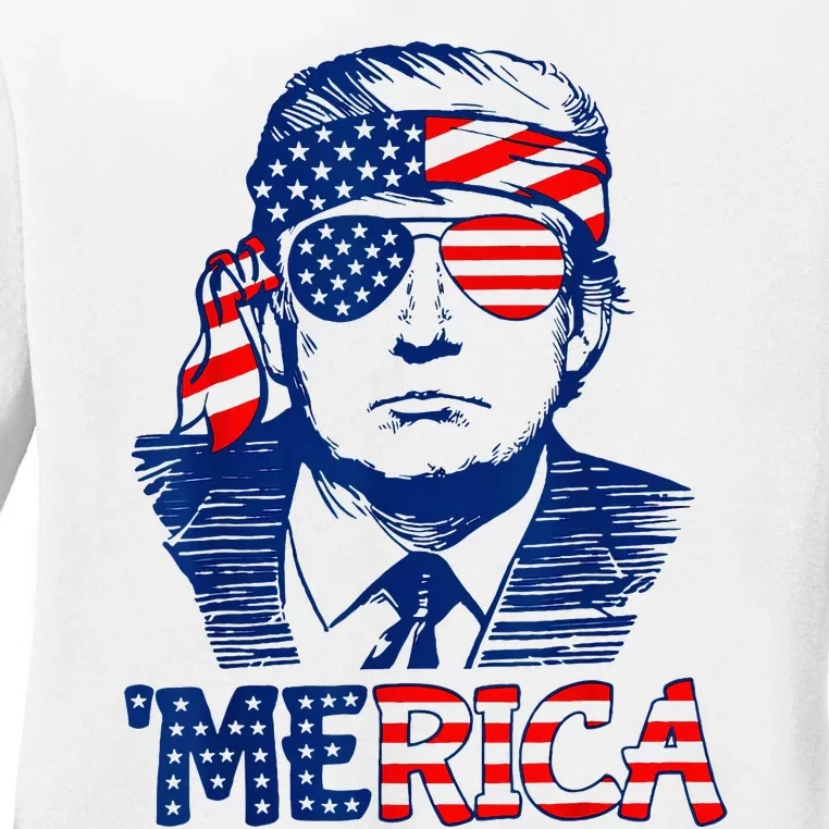 Trump Merica Trump 4th Of July American Flag Ladies Long Sleeve Shirt