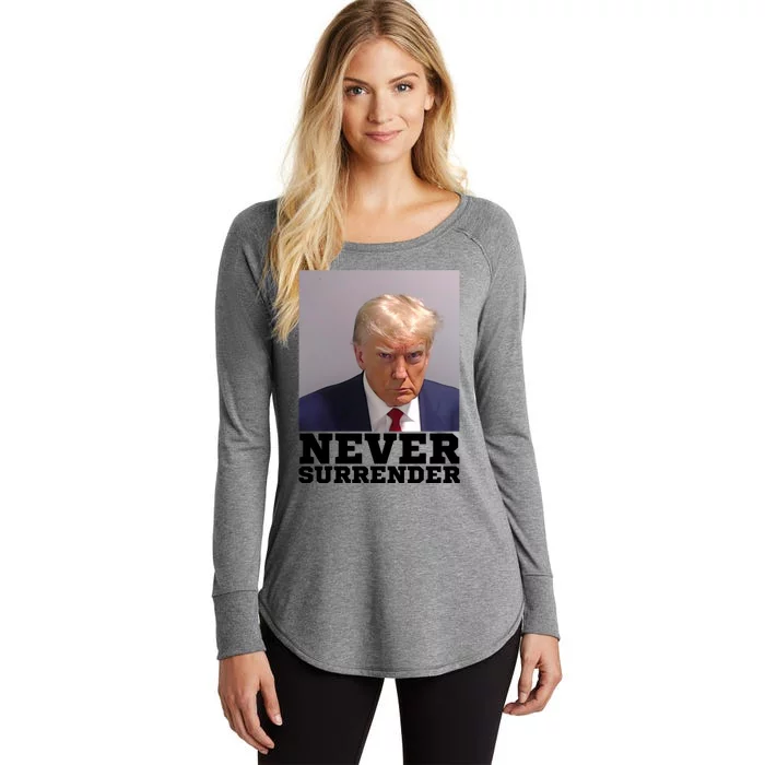 Trump never surrender 2024 Mugshot Women's Perfect Tri Tunic Long Sleeve Shirt