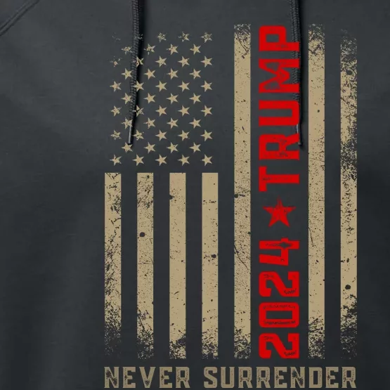 Trump never surrender 2024 Mugshot Performance Fleece Hoodie