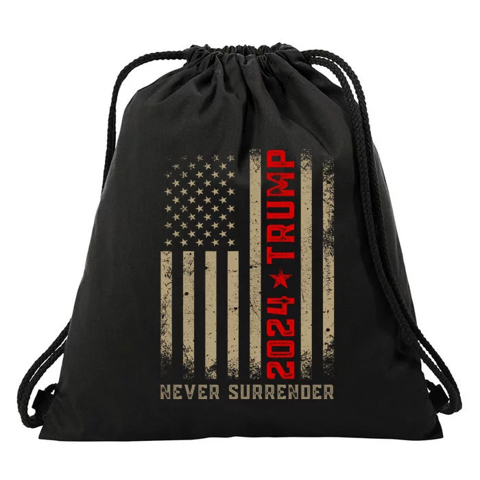 Trump never surrender 2024 Mugshot Drawstring Bag