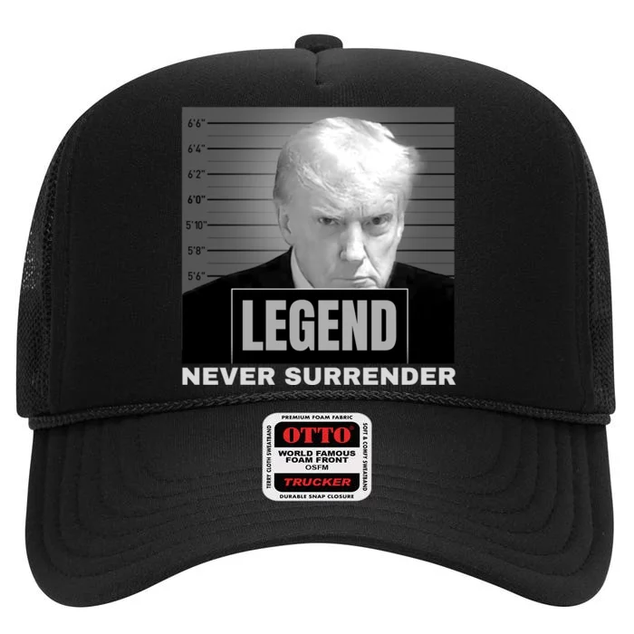 Trump never surrender 2024 Mugshot High Crown Mesh Trucker Hat