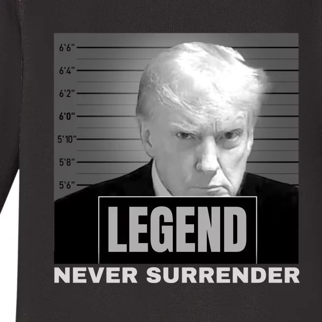 Trump never surrender 2024 Mugshot Baby Long Sleeve Bodysuit