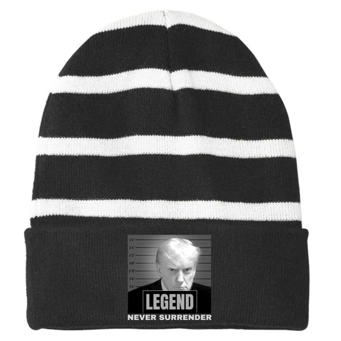 Trump never surrender 2024 Mugshot Striped Beanie with Solid Band