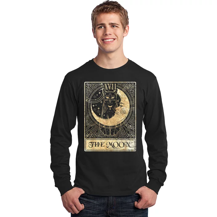 The Moon Tarot Card Crescent Cat Night Halloween Costume Long Sleeve Shirt