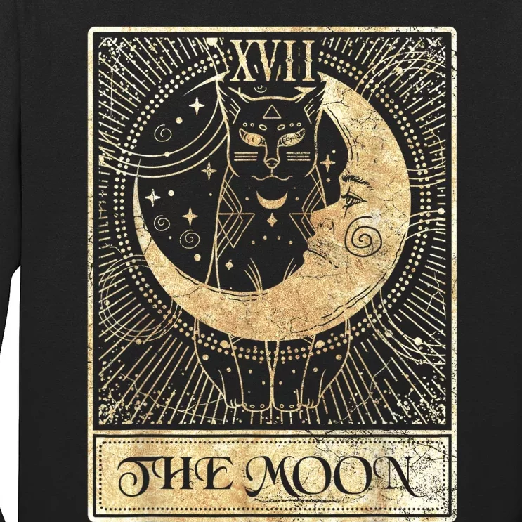 The Moon Tarot Card Crescent Cat Night Halloween Costume Long Sleeve Shirt