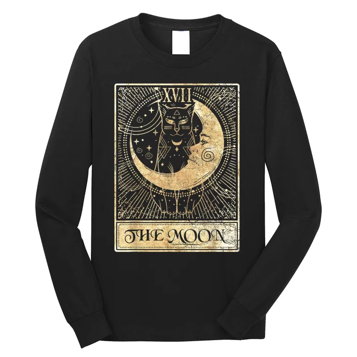 The Moon Tarot Card Crescent Cat Night Halloween Costume Long Sleeve Shirt