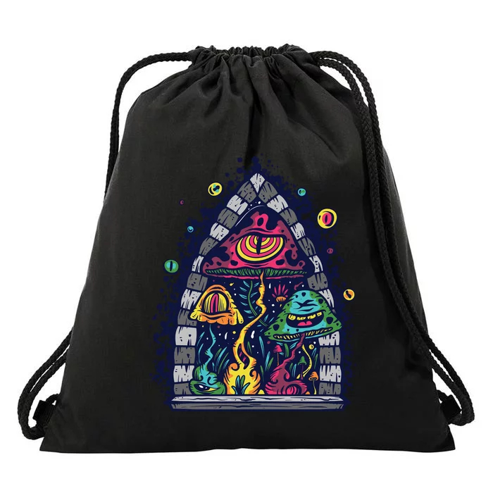 Trippy Mushrooms Drawstring Bag