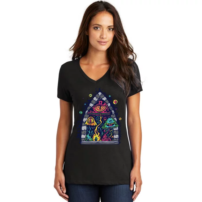 Trippy Mushrooms Women's V-Neck T-Shirt