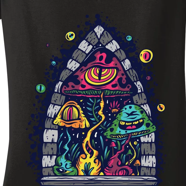 Trippy Mushrooms Women's V-Neck T-Shirt