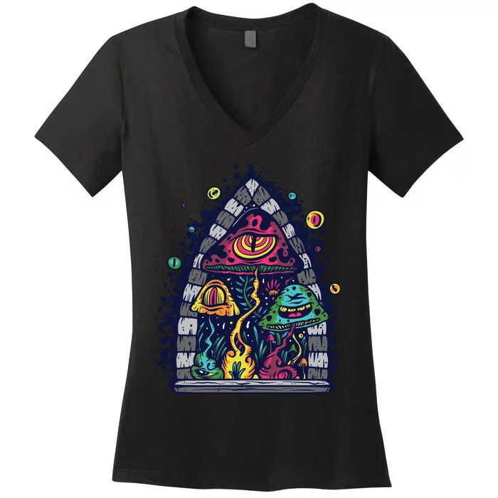 Trippy Mushrooms Women's V-Neck T-Shirt