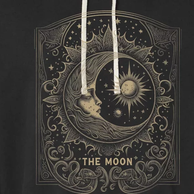 The Moon Tarot Card Goth Emo Occult Graphic Garment-Dyed Fleece Hoodie