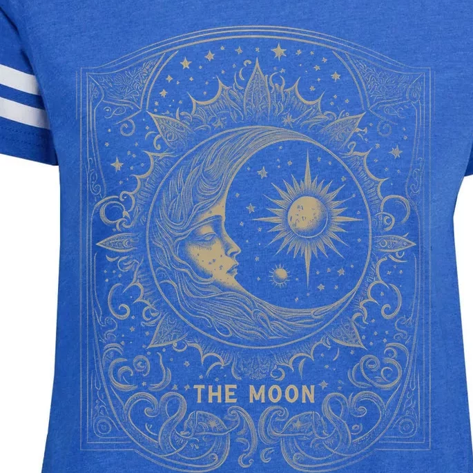 The Moon Tarot Card Goth Emo Occult Graphic Enza Ladies Jersey Football T-Shirt